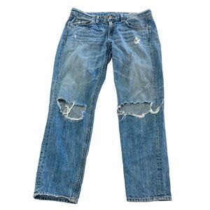 Rag & Bone Jeans Womens 26 Blue Denim Boyfriend Moss with Holes Distressed